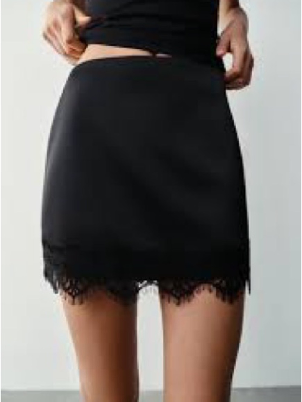 Zara Black Lace-Trim Mini Skort